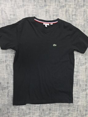 Lacoste Black Short Sleeve Crewneck Tee with Green Crocodile Logo